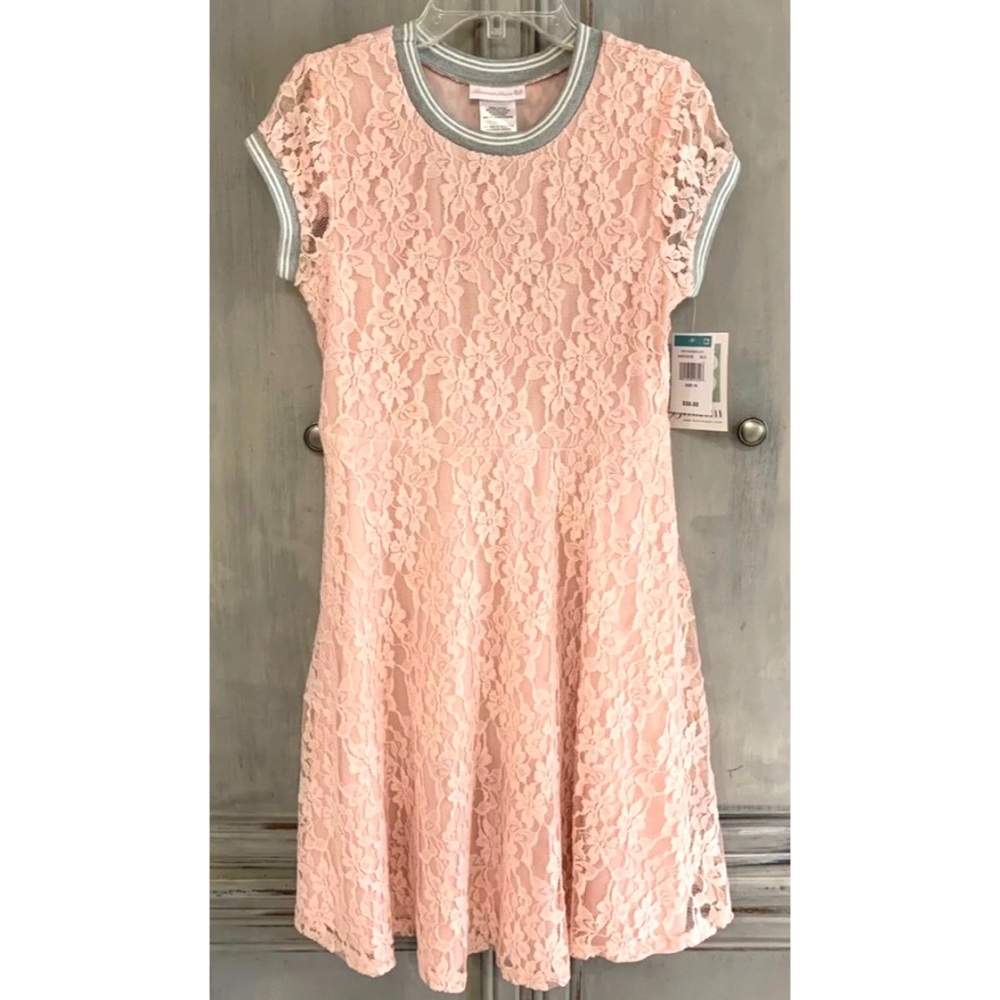 NWT Bonnie Jean Peach Pink Lace Dress Sz 16